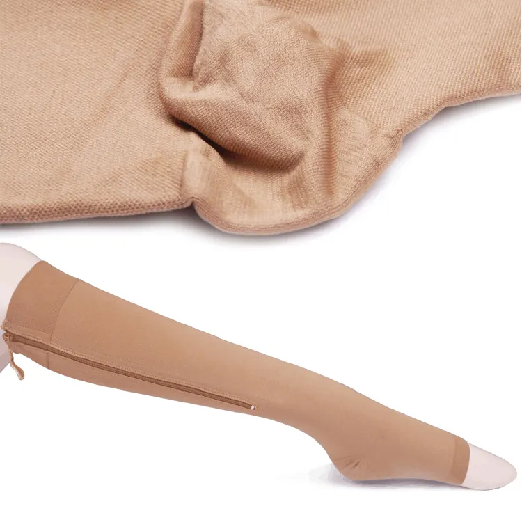 Medical customized graduated 20-30mmHg black compression stocking with zipper 3