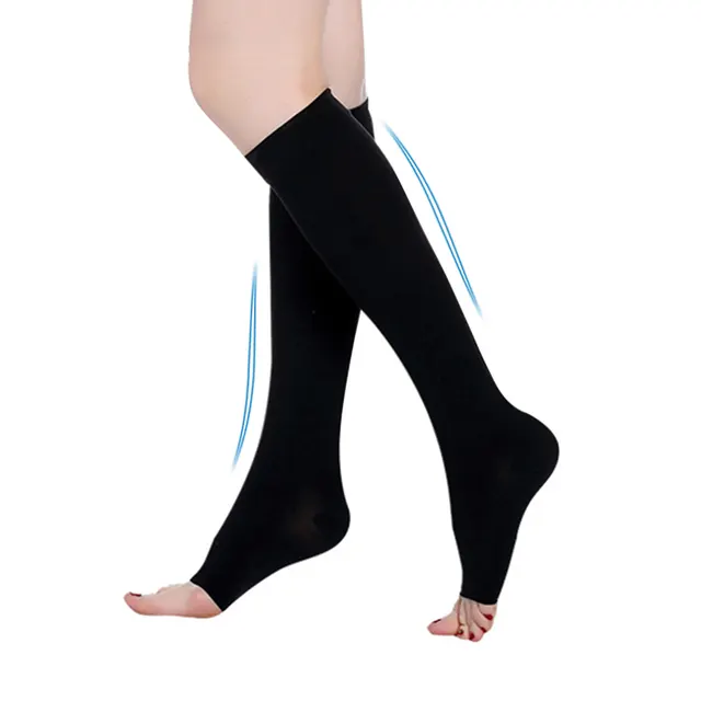 S-XL Elastic Open Toe Knee High Stockings Calf Compression Stockings Varicose Veins Treat Shaping Graduated Pressure Stockings