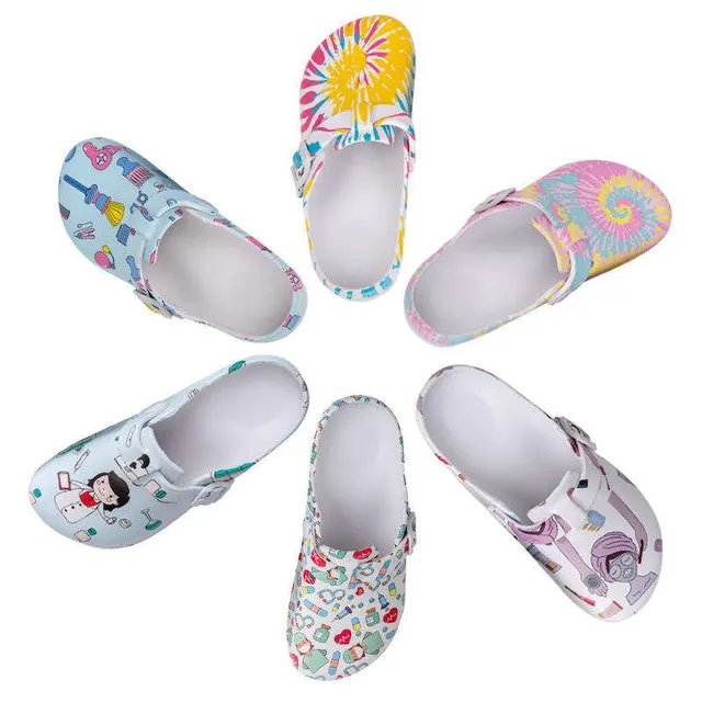 Anti-Slip Breathable Breathable Cartoon Print Closed-Toe Design EVA Nursing Shoes for Hospital Workers