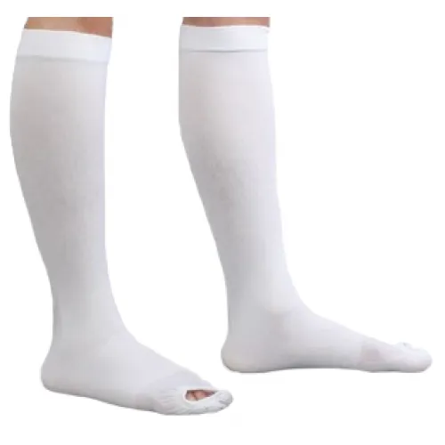 White anti-embolism knee high stocking compression socks