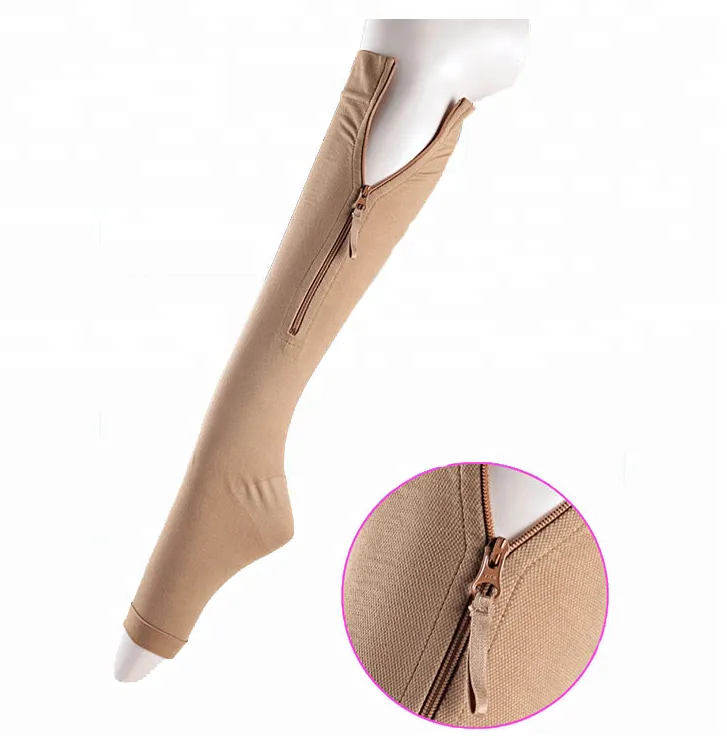 Medical customized graduated 20-30mmHg compression zipper stocking