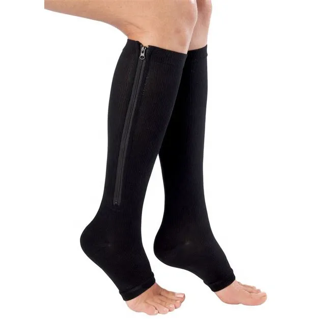 Medical customized graduated 20-30mmHg black compression stocking with zipper