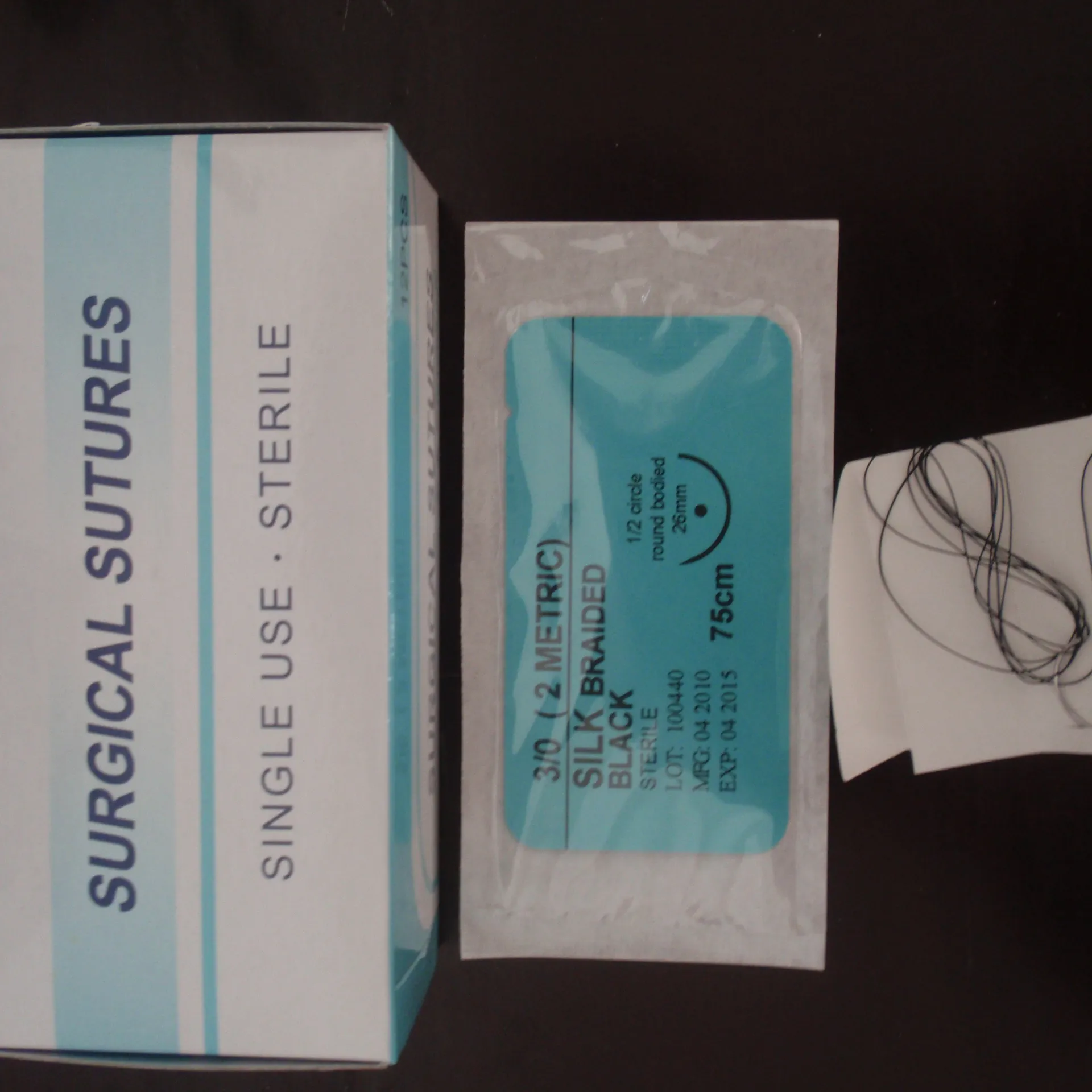 Disposable medical non-absorbable sterile silk braided surgical suture/sutures