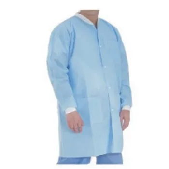 Disposable SMS fabric lab coat with knit cuff and collar