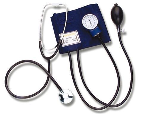 Medical aneroid sphygmomanometer with single head stethoscope kit