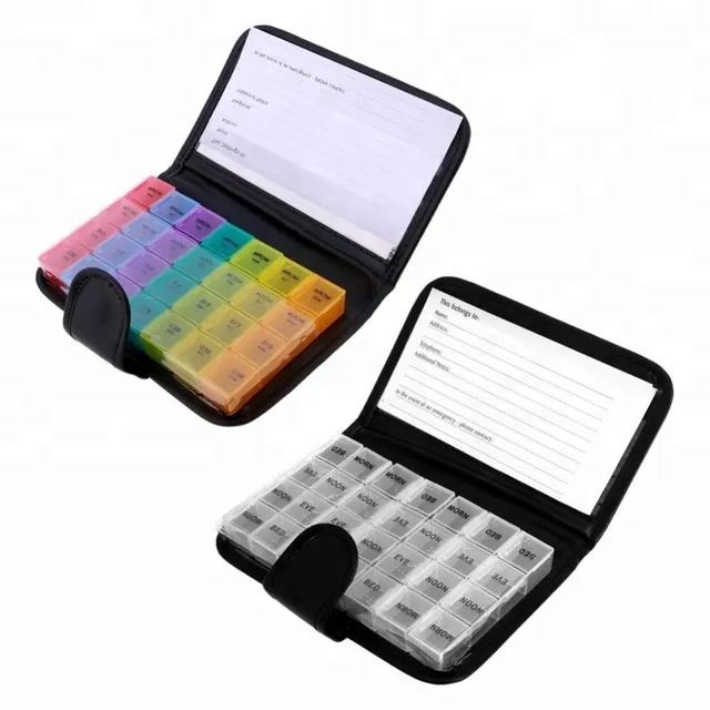 PU 28 pill box 7 days pill case leather travel pill organizer