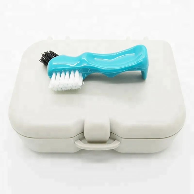 Plastic Denture Cleaning travel case Denture box with mirror 3
