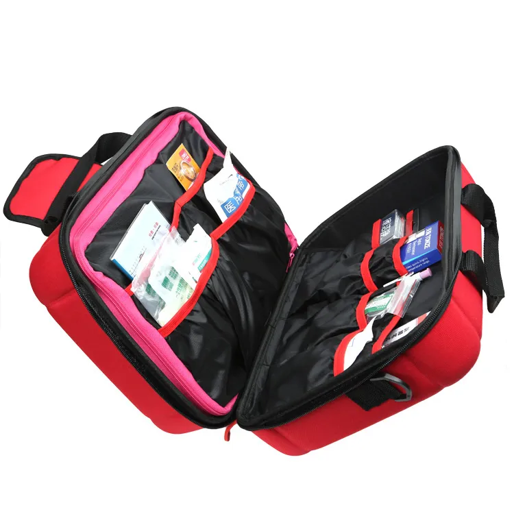 CE FDA ISO handle zipper EVA red portable travel car first aid kit bag 5
