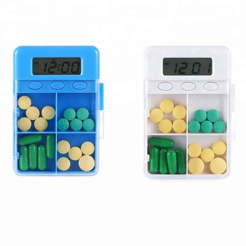 Newly 4 Grid Intelligent Time Reminder Pill Box Portable Organizer Storage Case