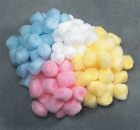 Colored absorbent medical cotton wool balls
