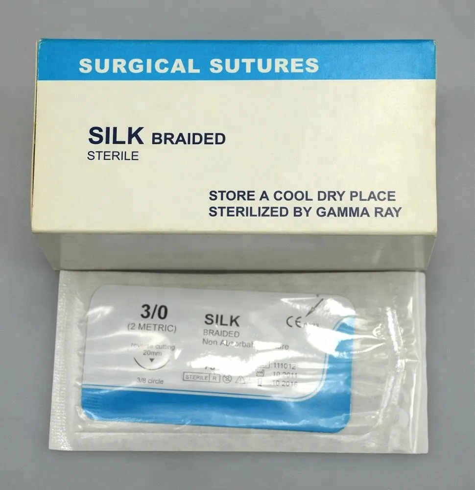 Disposable medical non-absorbable sterile silk braided surgical suture/sutures 2